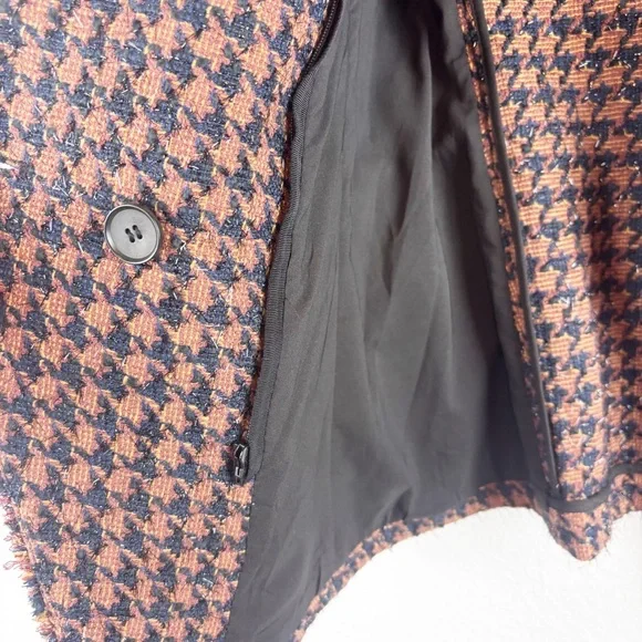 Veronica Beard Taja Houndstooth Plaid Tweed Double Breasted Blazer Jacket Black